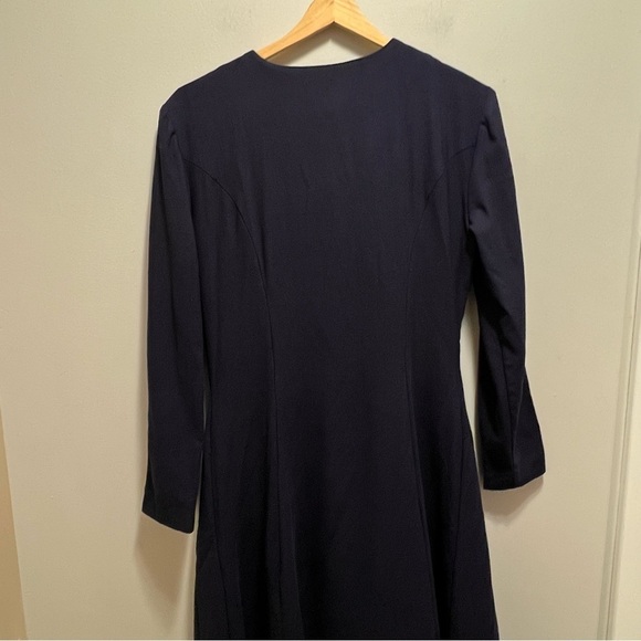 Vintage Talbots Navy Blue Wool Long Sleeve Button Down Maxi Dress Size 8 - Picture 7 of 11